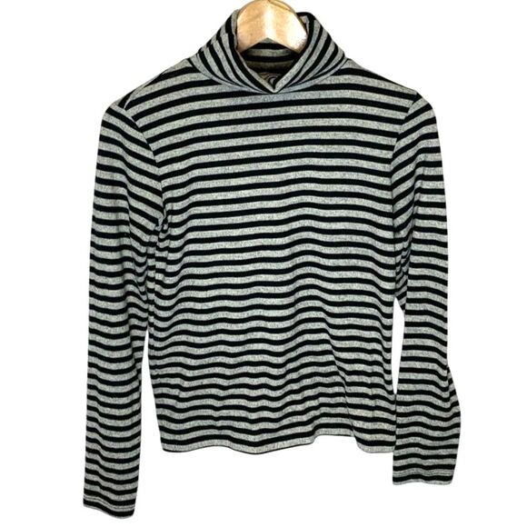 Zara Black Gray Striped Long Sleeve Turtleneck Soft Sweater Top Size S - Picture 9 of 9